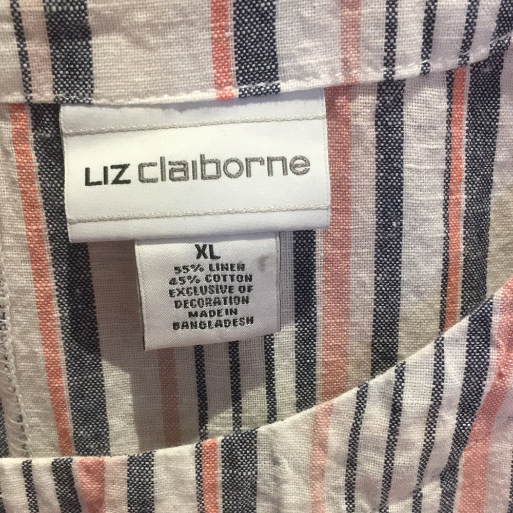 Women’s Liz Claiborne Striped Short Sleeve Top. Linen/ Cotton. Exc. Condition - Picture 2 of 2
